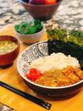 Deep-fried Tofu simmered with sweet soy sauce and plant-based ground meat
