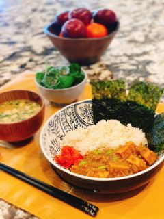 A picture of Deep-fried Tofu simmered with sweet soy sauce and plant-based ground meat.