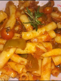 A picture of Tomato based pasta.