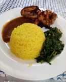 Tumeric rice,sauté spinach beef.s and gravy