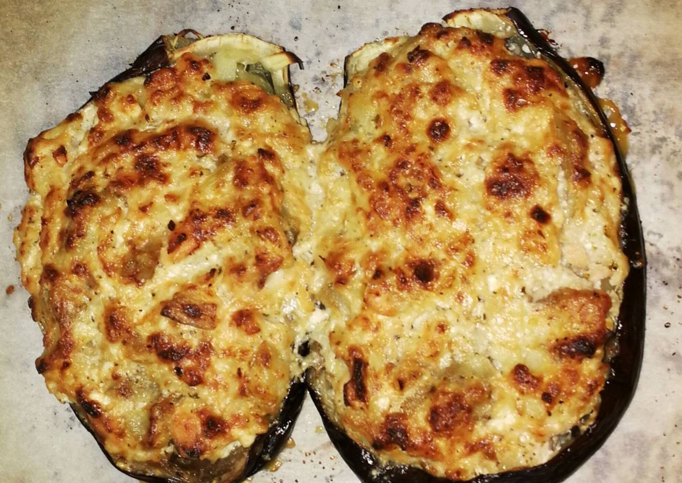 Berenjenas rellenas de salmón y gambas