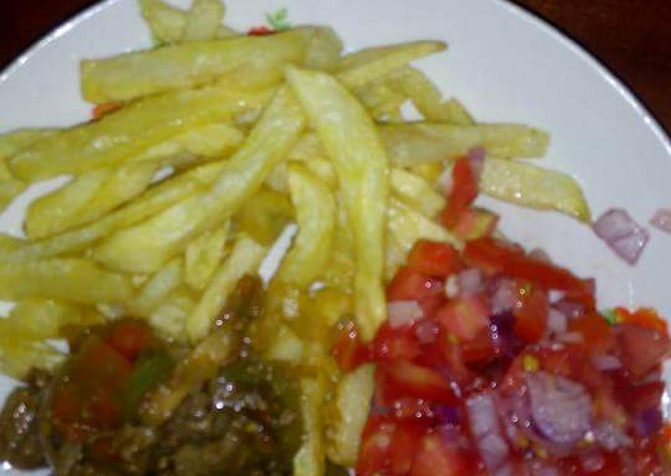 Chips,beef and Kachumbari