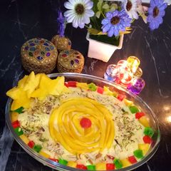 A picture of Mango custard trifle.