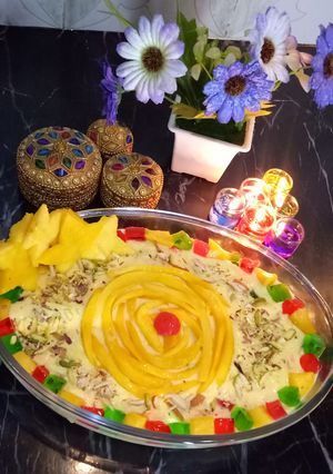 A picture of Mango custard trifle.