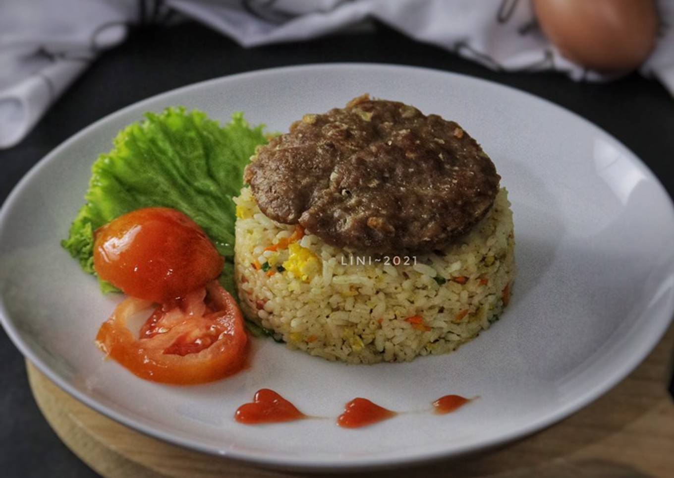 Hamburg Rice - Nasi goreng daging burger - menu sarapan