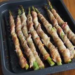 A picture of Asparagus Nikumaki (Wrapped in pork belly): Juicy Spring Flavors.