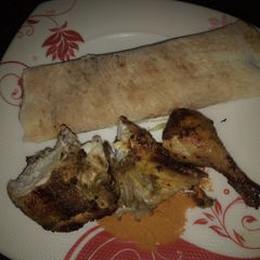 A picture of Homemade shawarma n roasted chicken.