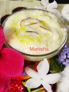 A picture of Kesari Phirni (Saffron Rice Kheer).
