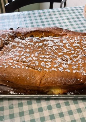 A picture of Apple Cake with Cinnamon-Lemon Cream.