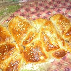 A picture of Crosant filled with jam and chocolate.