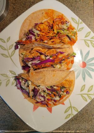 A picture of Shrimp Tacos with Cabbage Slaw.
