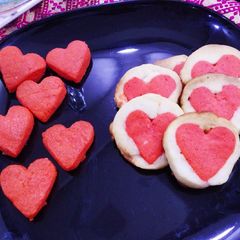A picture of Red heart vanilla cookies.