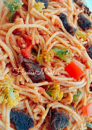 A picture of Garlic Beef and Broccoli Pasta.