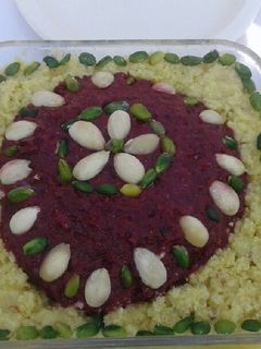 A picture of Beetroot dates and almond halwa.