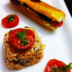 A picture of Spaghetti With Vegetables and Beetroot Patties Subway Sandwich.
