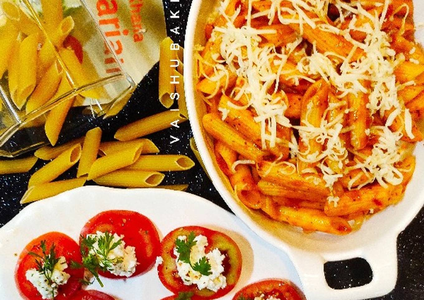 Italian Penne All' Arrabbiata with Insalata Caprese
