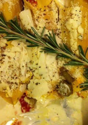 Une photo de Lasagnes façon cannelloni à la ricotta parmesan jambon cru et tomates