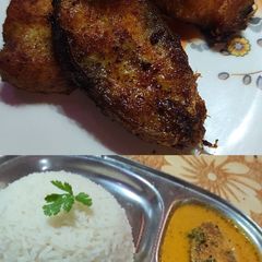 A picture of Golden Fish Fried and Mustard Fish Curry.