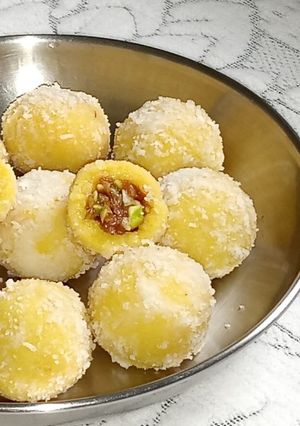 A picture of Coconut Ladoo with Gulkand Dry Fruits Filling !!.
