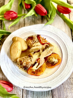 Una foto de Pollo al horno con mandarinas