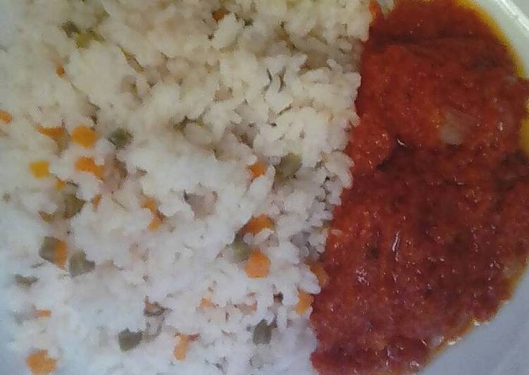 How to Make Any-night-of-the-week Rice with mixed vegetable with chicken stew