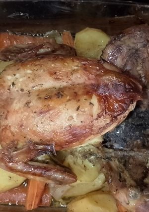 A picture of Oven-Baked Chicken with Vegetables.