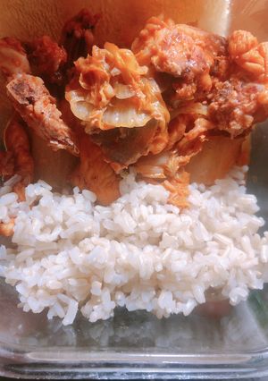 Hình của món Eat clean (cơm gà kho cải thảo).