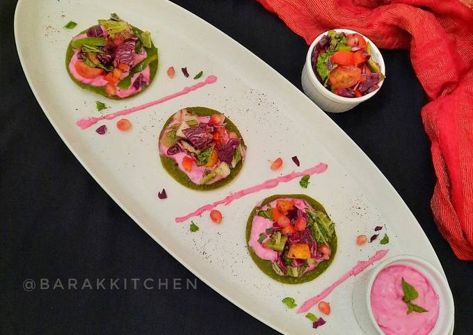Stuffed Oats Spinach Pancake with Beetroot Yoghurt spread