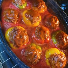 A picture of Grandma's Spicy Stuffed Peppers.