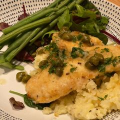 A picture of Chicken Breasts in a Lemon and Caper Sauce.