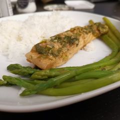 Steamed Salmon in sweet sauce A picture of Steamed Salmon in sweet sauce.
