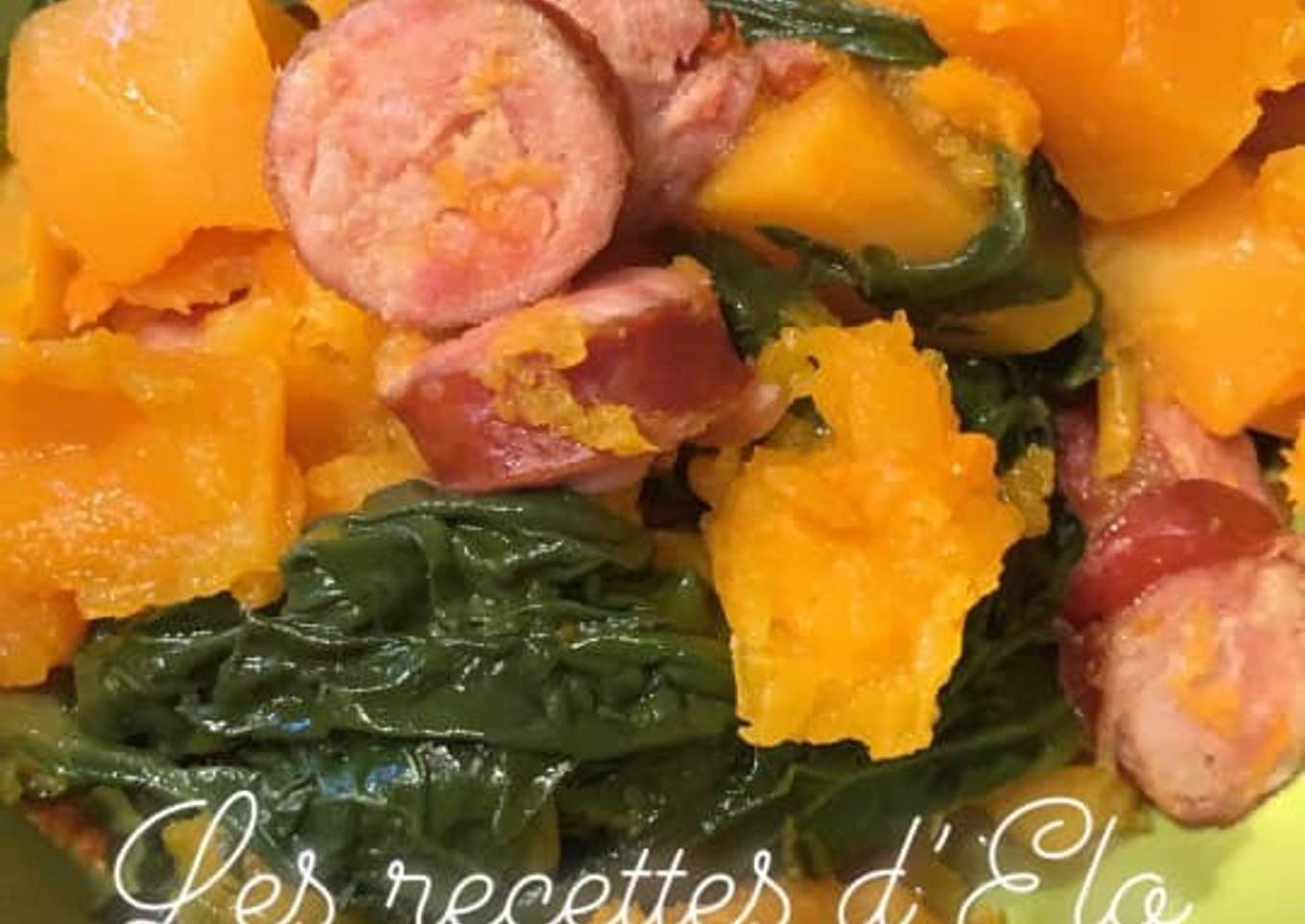 Saucisses fumées / butternut / épinard au Cookeo