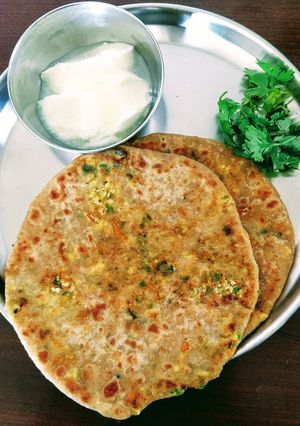 A picture of Paneer veggie stuffed paratha.