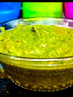 A picture of Coriander,mint chutney.