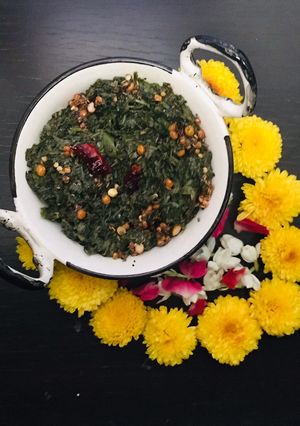 A picture of Thotakura allam karam/Amaranth leaves curry cooked in milk#greenveg.
