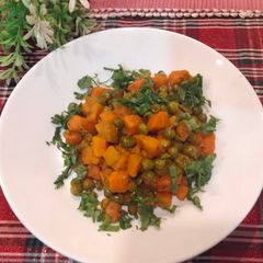 Gajar matar sabzi (no onion and garlic) A picture of Gajar matar sabzi (no onion and garlic).