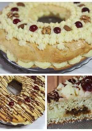 Una foto de 👑 Rosca de Reyes 👑 Rellena de dulce de leche y crema pastelera 😍 súper tierna