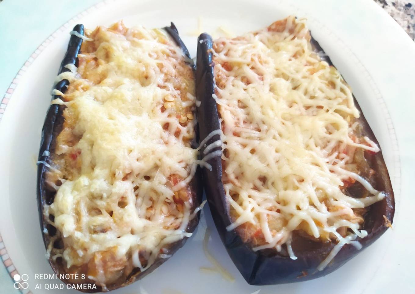 Berenjenas rellenas de atún, en microondas