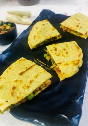 A picture of Moong Daal Quesadilla with Veggie Filling.