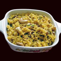 A picture of Kollu pulao (Horse gram pulao).