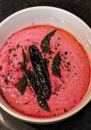 A picture of Quinoa beetroot pachadi.