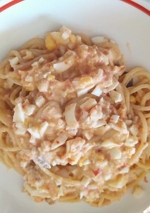 Foto principal de Espaguetis con bacalao con tomate y bechamel
