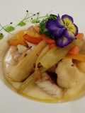 Scorfano scottato con crema di caciocavallo e verdure in agrodolce