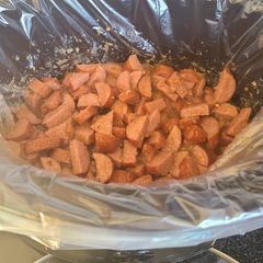 A picture of Slow cooker applesauce kielbasa turkey sausage.