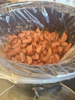 A picture of Slow cooker applesauce kielbasa turkey sausage.