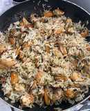Arroz con mejillones y camarones