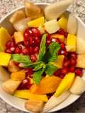 Fruit Salad with Quince, Mango, Persimmon, Pomegranate, Pear, Green Apple & Mint 💛♥️💛