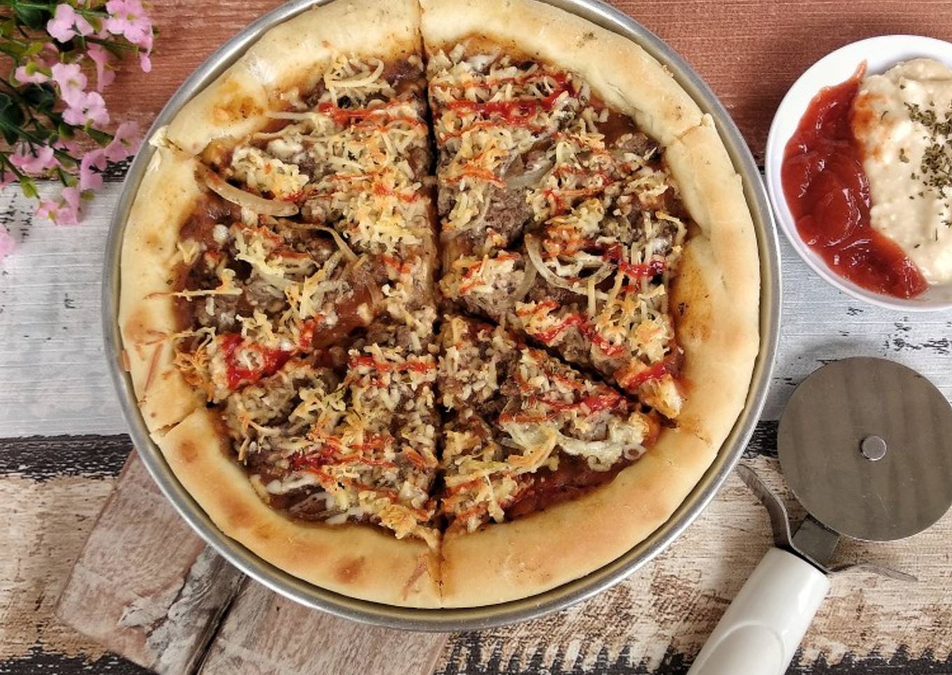 Homemade Beef Cheese Pizza