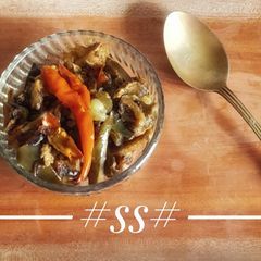 A picture of Onion Eggplant fry with Fish oil.