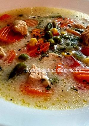 Tejszínes, tárkonyos csirkeragu leves recept fotója